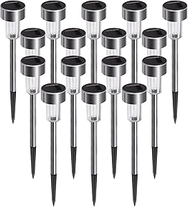 Elktry Garden Lights Solar Powered Waterproof, 16 Pack LED Solar Pathway Lights Outdoor Decorative, Auto On/Off Stainless Steel Solar Walkway Lights for Landscape Yard Lawn Patio, Cold White