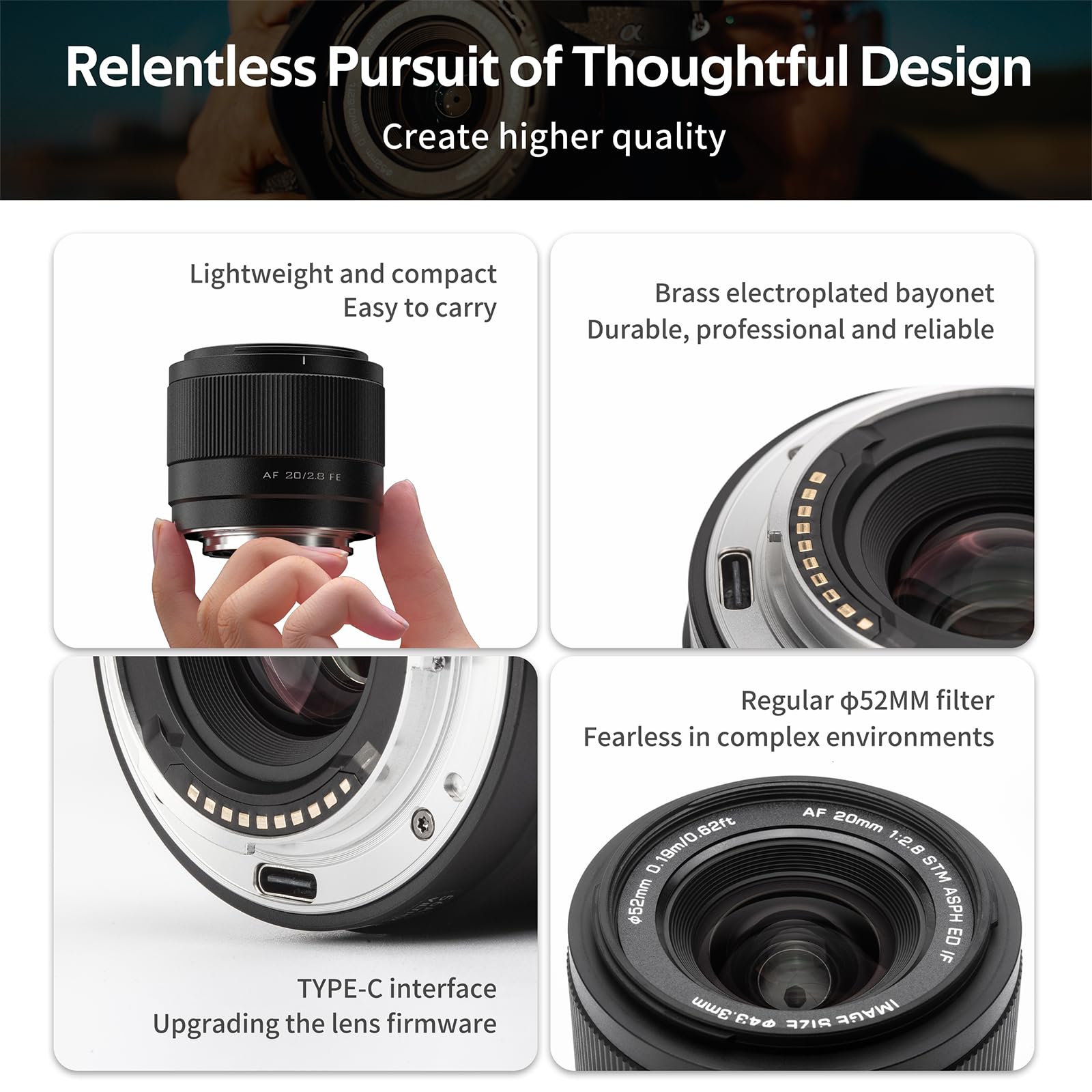 VILTROX 20mm F2.8 FE für Sony E Mount,AF 20mm f/2.8 E-Mount Vollformat Objektiv,Prime Weitwinkelobjektiv für Sony Alpha a7 a7III a7R a7RII I a7RIV a7S a7SII a9 a7C a6700 zv-e100 a6600 a6400 a7iv a7ii 5