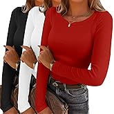 YGOODM Womens Long Sleeve Shirts Ribbed Knit Crewneck T-Shirt Slim Fit Casual Fall Basic Tops S-XXL