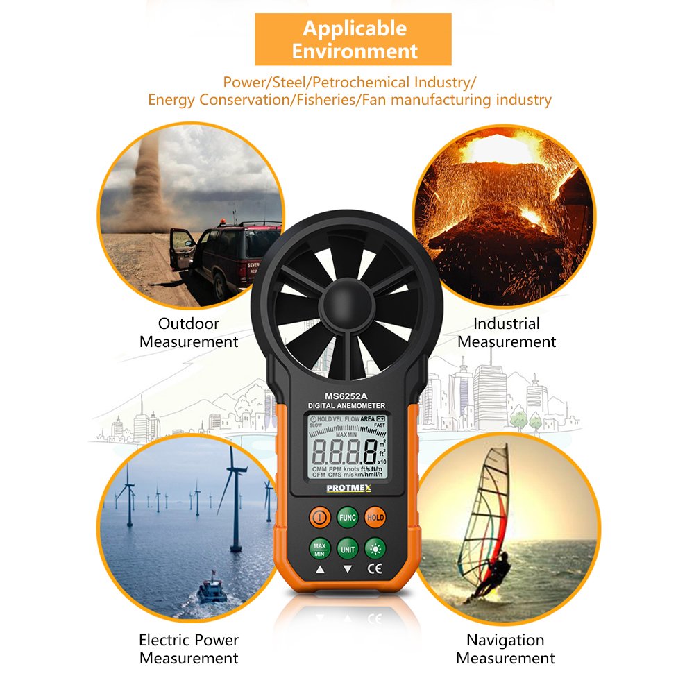 Portable Digital Anemometer Handheld Air Volume Velocity CFM Wind Speed