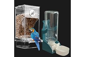 PAXLKUAO No Mess Bird Feeder Water Dispenser Set, SHGNUY Automatic Transparent Parrot Feeder Acrylic Parrot Food Container Drinker Cage Accessories for Small Birds Canary Parakeet Finch (Dark Green, 1)