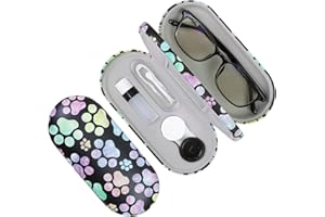 FlyingMage 2 in 1 Contact Lens Case and Eyeglasses Case for Women Men Kids, Double Sided Hard Shell Portable Glasses Travel Holder with Built-in Mirror, Contact Lens Box Storage Kit (Multicolor Paw)