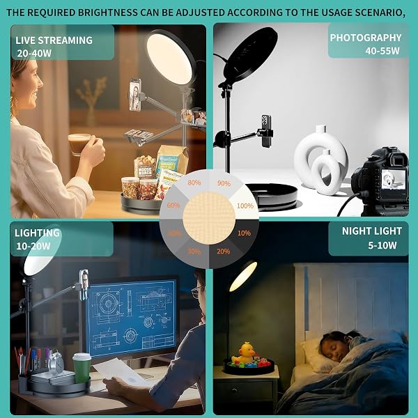 SELFIE LIGHT KIT FOR DESK AND LAPTOP,55W DIMMABLE FULL SCREEN RING LIGHT,WITH ROTATING STORAGE BOX,PEN HOLDER STAND,PHONE HOLDER AND CONTROLLER (BLACK-RGB, 10.5)