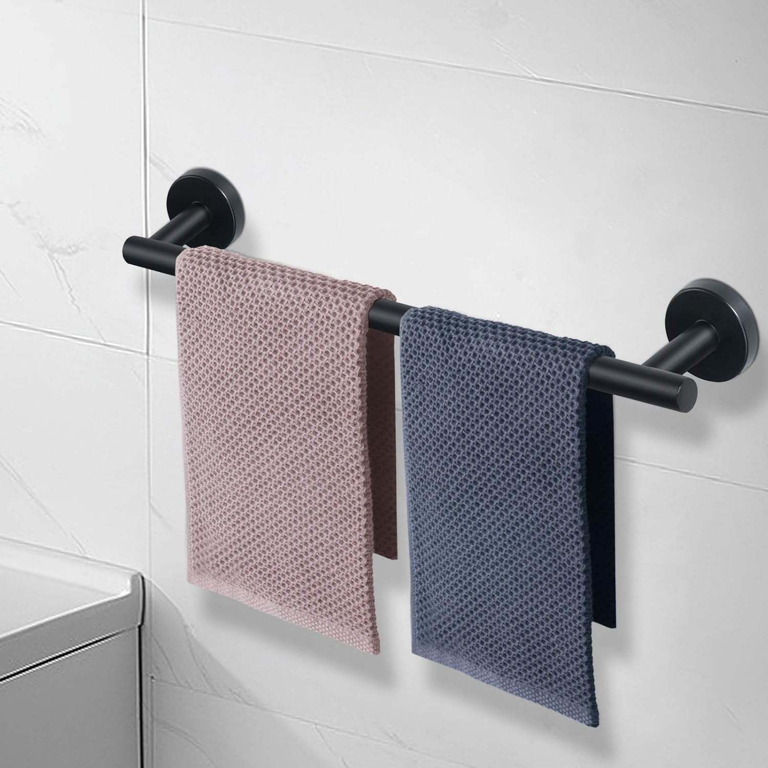 NearMoon Bathroom Towel Bar, Bath Accessories Thicken Stainless Steel Shower Towel Rack for Bathroom, Towel Holder Wall Mounted (Matte Black, 24 Inch): Kitchen & Dining