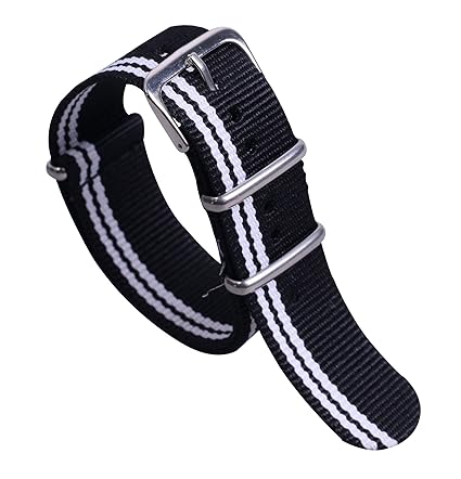 20mm Black/White Durable Stylish Nylon NATO Style Watch Straps Bands Replacements for Men