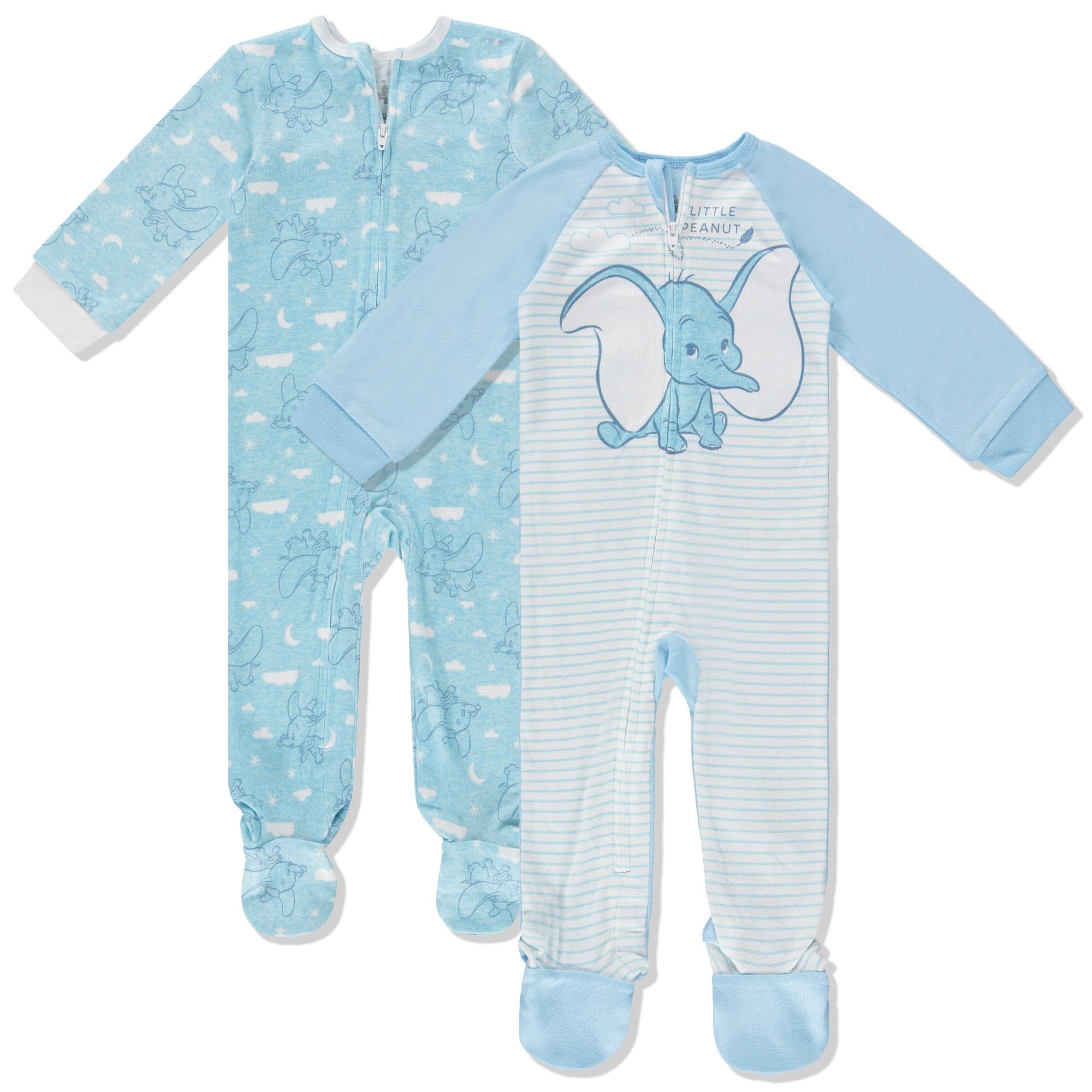 Photo 1 of Disney Baby Onesies 2 Pack Zip-Up Sleeper - Winnie The Pooh, Monsters Inc, Dumbo, Bambi - Newborn Girls & Baby Boy's Pajamas (Dumbo Blue) 24m