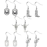 5 Pairs Punk Cowgirls Boot Western Earrings for Women Cowboy Hat Boho Dangle Drop Earrings Cool Rodeo Country Gift