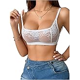 SOLY HUX Women's Floral Lace Bralettes Mesh See Through Strappy Wireless Bras Lingerie