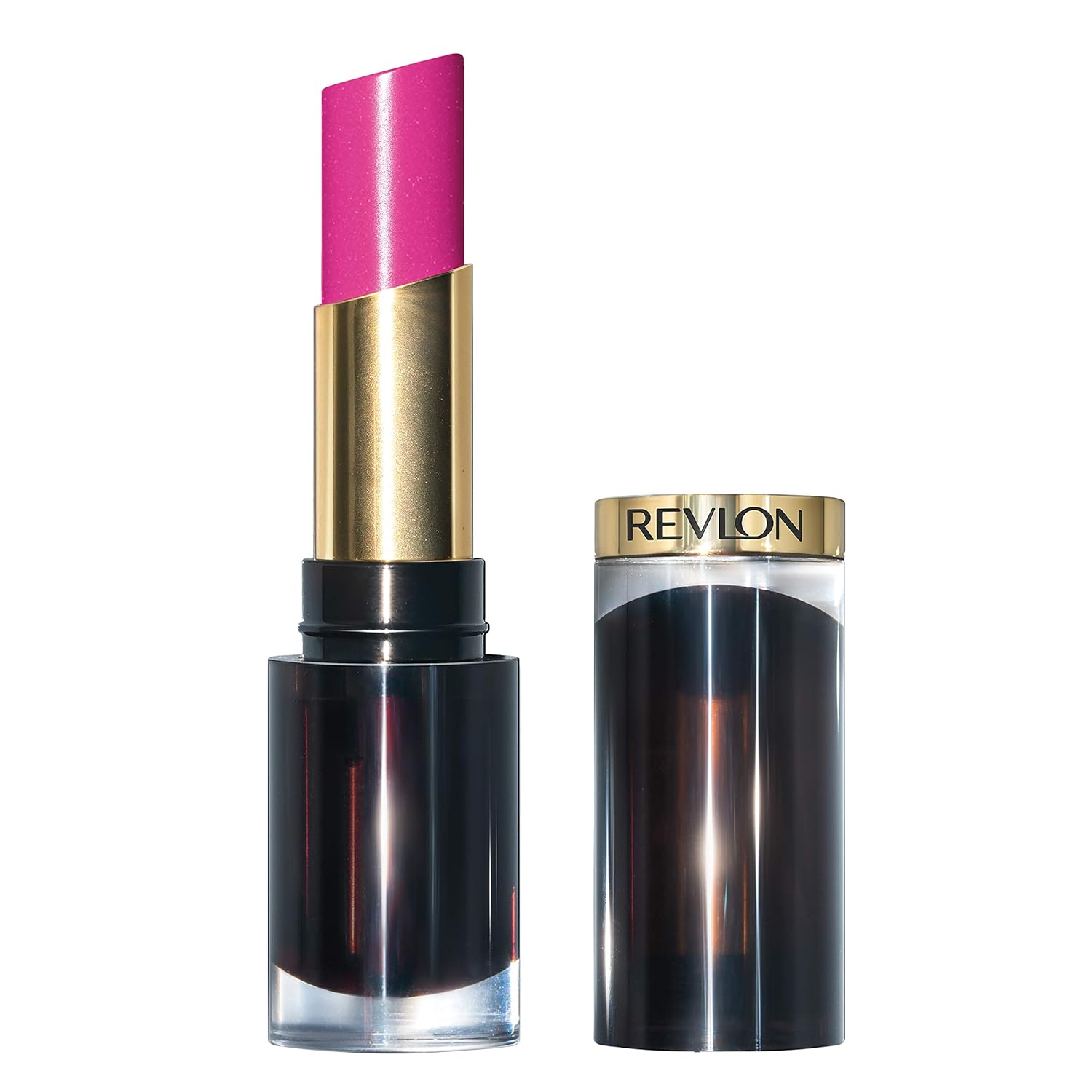 Revlon Super Lustrous Glass Shine Lipstick, Moisturizing Lipstick with Aloe and Rose Quartz in Pink, 022 Fuchsia Gleam , 0.15 oz