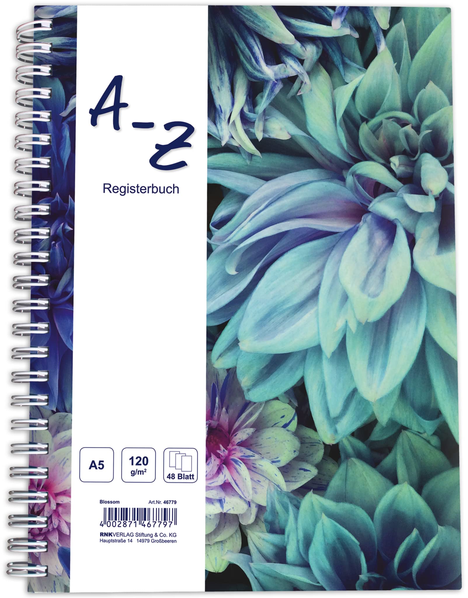 RNK 46779 Notebook with A-Z "Blossom" Index in DIN A5 with 48 Sheets 120 g/m², Pack of 1