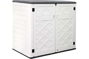ZZM Large Outdoor Storage Shed, 48 Cu Ft Resin Versatile Storage Cabinet for Patio Accessories, Trash Cans & Garden Tools, Durable Horizontal Storage Box with Lockable Lid (White)
