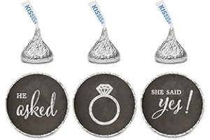 Andaz Press Chocolate Drop Labels Stickers, Wedding He Asked She Said Yes!, Vintage Chalkboard Print, 216-Pack, for Bridal Shower Engagement Kisses Party Favors Decor
