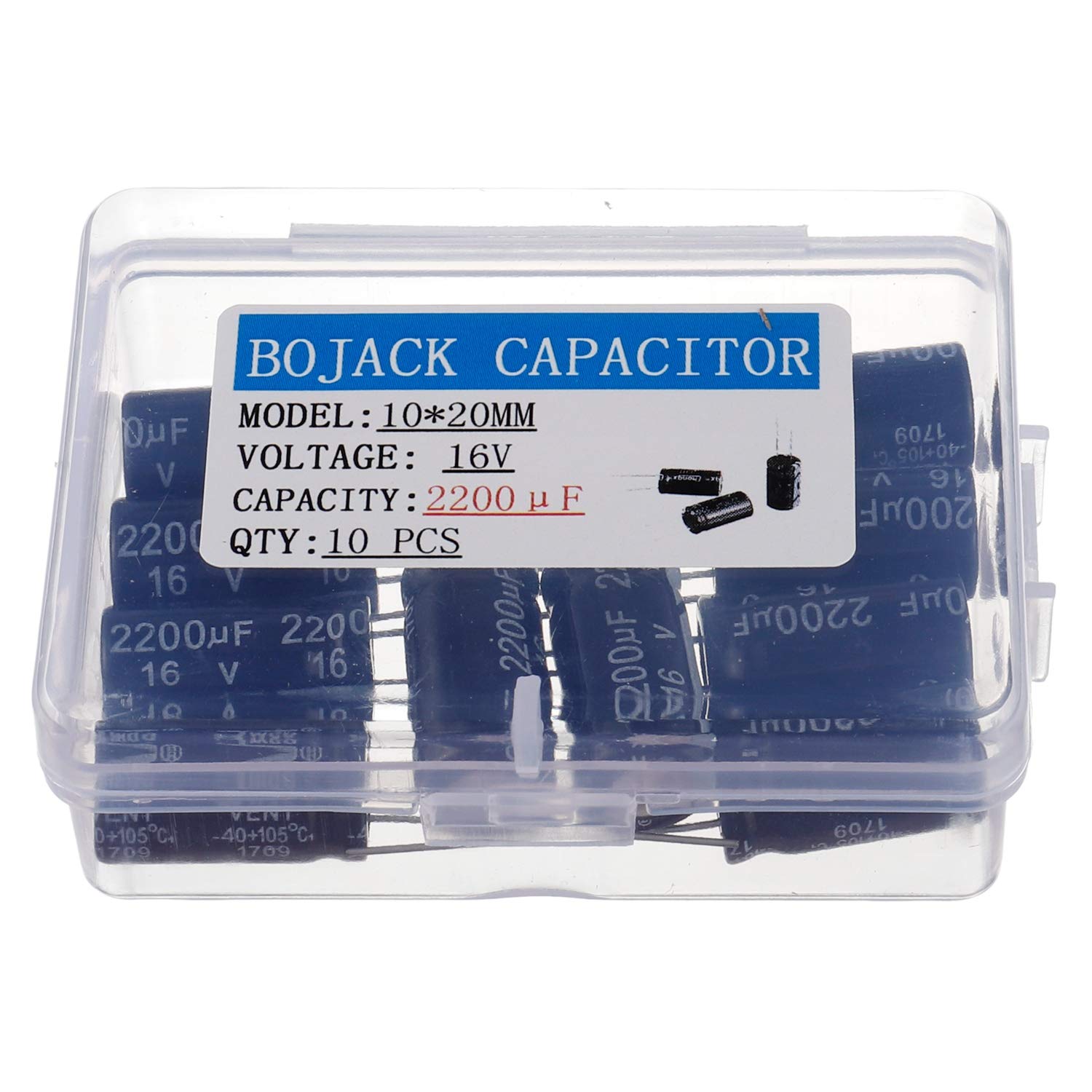 BOJACK 2200uF 16V 10X20mm Capacitors 2200 MFD 16 Volt 0.39x0.79 Inch ±20% Aluminum Electrolytic Capacitors(Pack of 10 Pcs)