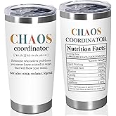 TEEZWONDER Thank You Gifts for Women - Chaos Coordinator Insulated Coffee Tumbler with Lid 20 oz - Galentine Valentine Gifts for Friend, Teacher Retirement Birthday Gifts for Women, Coworkers, Boss