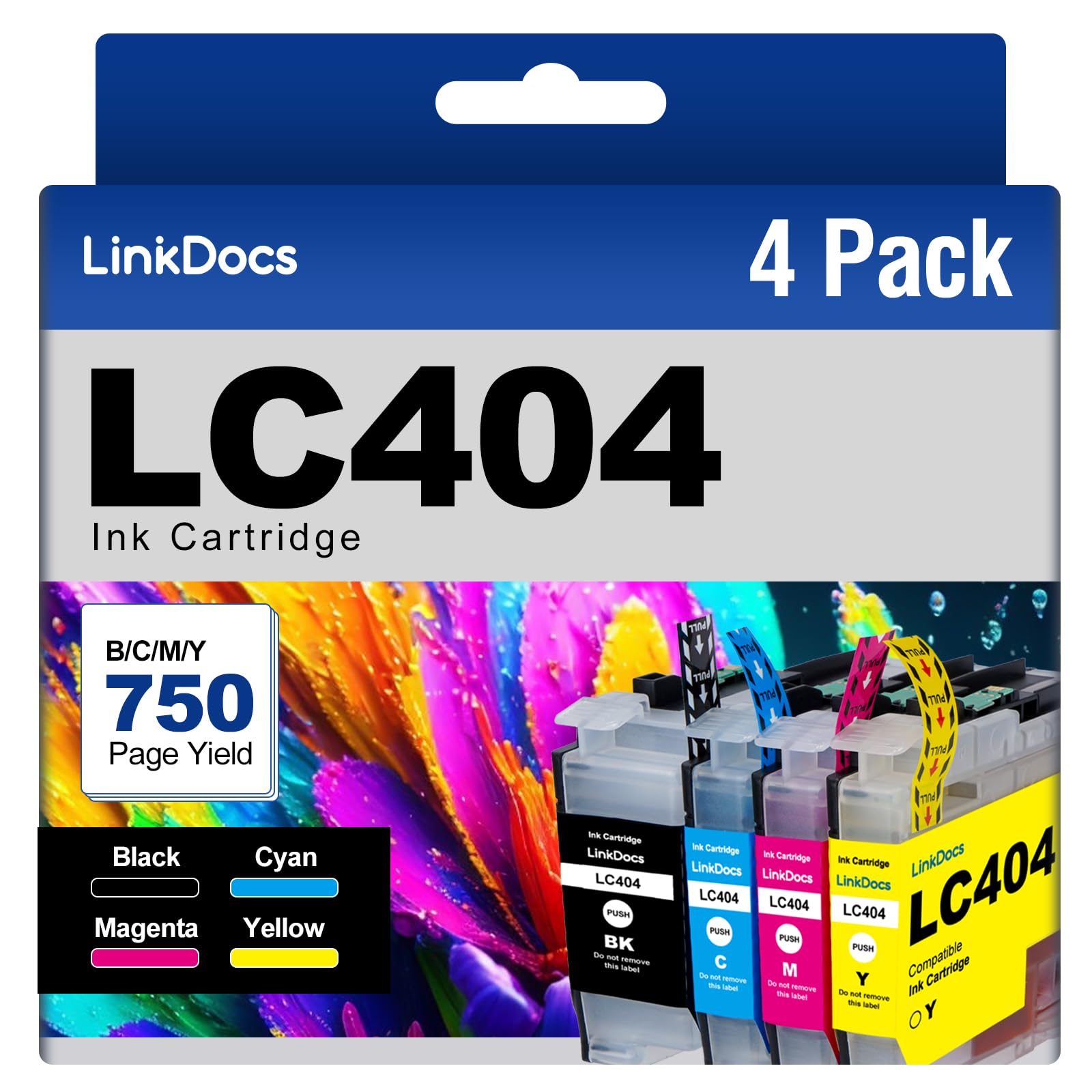 Photo 1 of LinkDocs LC404 Ink Cartridges Replacement for Brother LC404 to use with Brother MFC-J1205W MFC-J1215W Printers (Black Cyan Magenta Yellow 4 Pack)