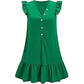 winkbay Women's Summer Ruffle Flowy Dress Boho Button V Neck A Line Beach Vacation Dresses
