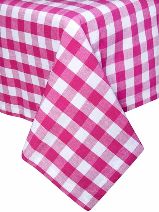 Homescapes Gingham Check Pink 70 Inch (180 cm