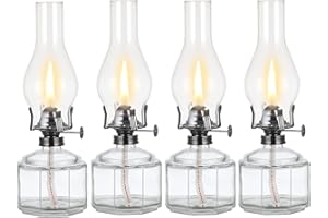 DNRVK 4 Pack Rustic Oil Lamp Large Vintage Glass Kerosene Lamp Chamber Oil Lamps for Indoor Use Home Decor Classic Old Hurricane Oil Lamp for Emergency Lighting 12.5''