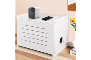 BEARUT Wood Router Shelf Projector Shelf Projector Stand Router Storage Box Modem Cable Router Cover Organized Power Strip Cable Management Hider Rack White
