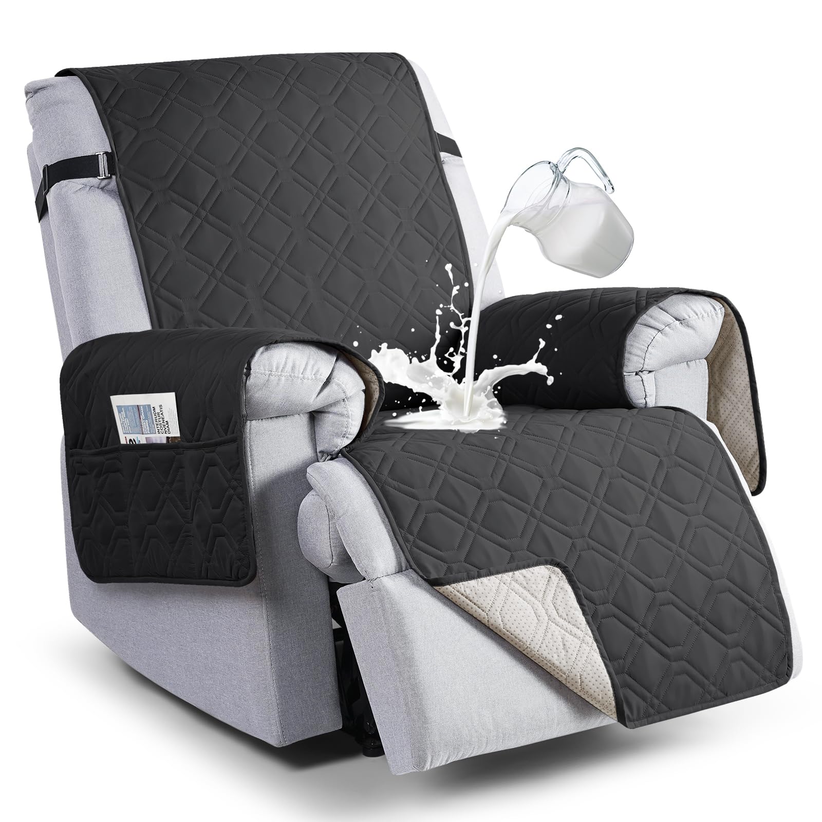 Photo 1 of VANSOFY 100% Waterproof Recliner Chair Covers, Recliner Cover Non-Slip Dog Chair Cover Furniture Protector Washable Slipcover with Pocket, Elastic Straps for Pets, Dogs(Charcoal Gray, 28")