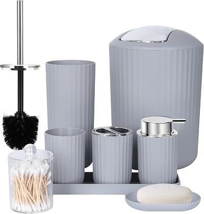 FEILANDUO 8Pcs Bathroom Accessories Set Gray Soap Dispenser Toothbrush Holder