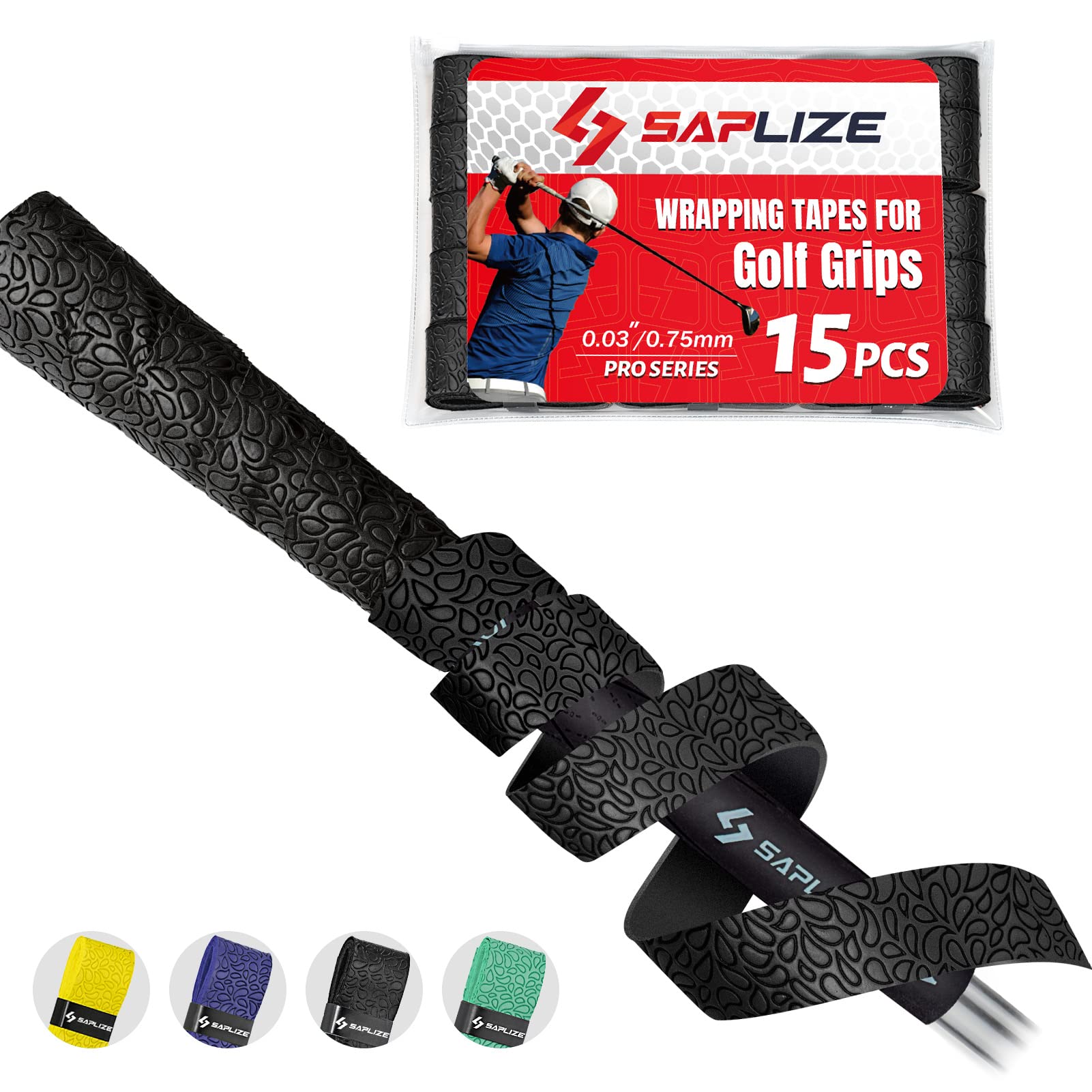 SAPLIZE Golf Grip Wrapping Tapes, 15-Pack Tacky PU Overgrip Tapes, New Regripping Solution for Golf Club Grips, black