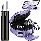Galafoki with Lock Carbon Fiber Cases for Samsung Galaxy Buds FE Case (2023) / Galaxy Buds 2 Pro Case 2022/ Bud Pro 2021 /Bud 2 2021/ Bud Live 2020 with Phone Stand and Keychain-Purple