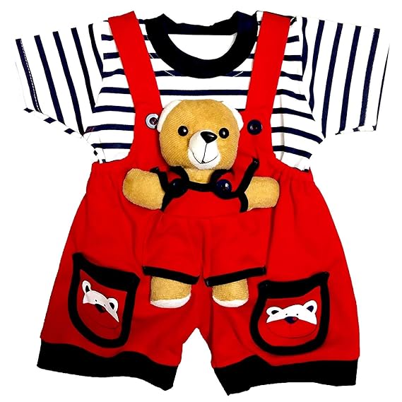 red baby dungarees