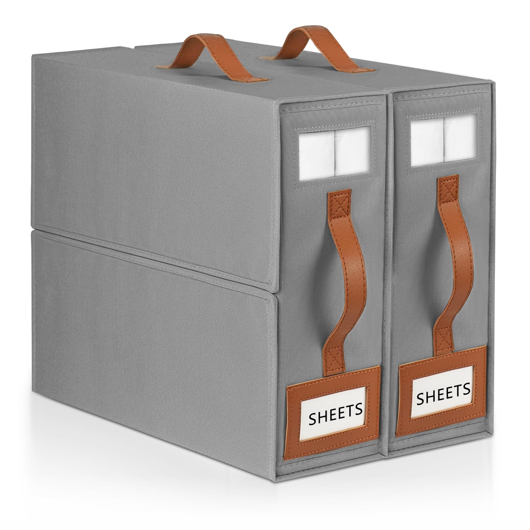 BOSNONA Bed Sheet Organiser 2 Pack Grey Bedding Storage Box Foldable King Size Bed Sheet Organiser Boxes with Zip for Bedsheets, Pillow Cases, Clothes (Grey, 2 Pack)