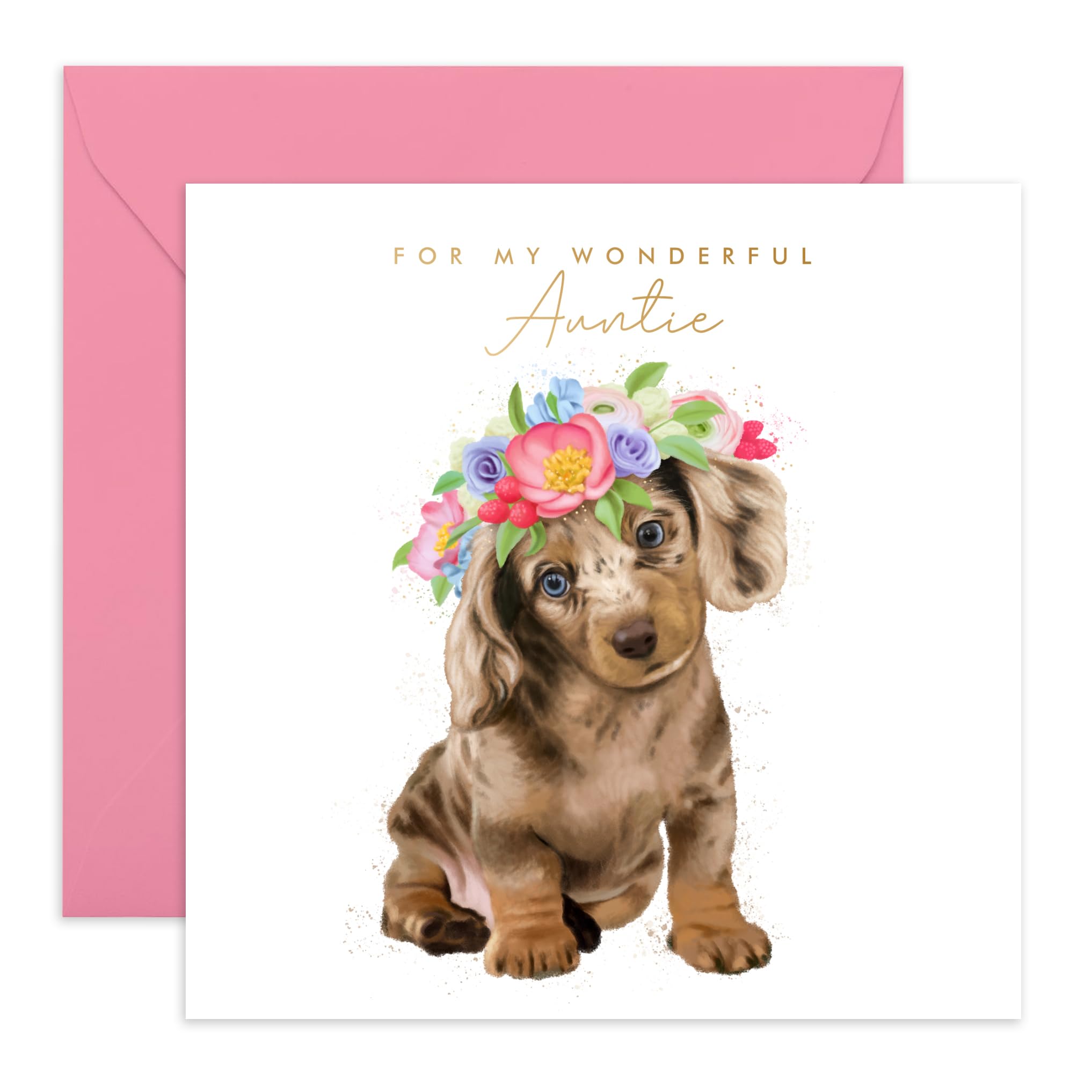 Central 23 - Cute Auntie Birthday Card - 'For My Wonderful Auntie' - Pretty Dog Birthday Card - Comes with Cute Stickers