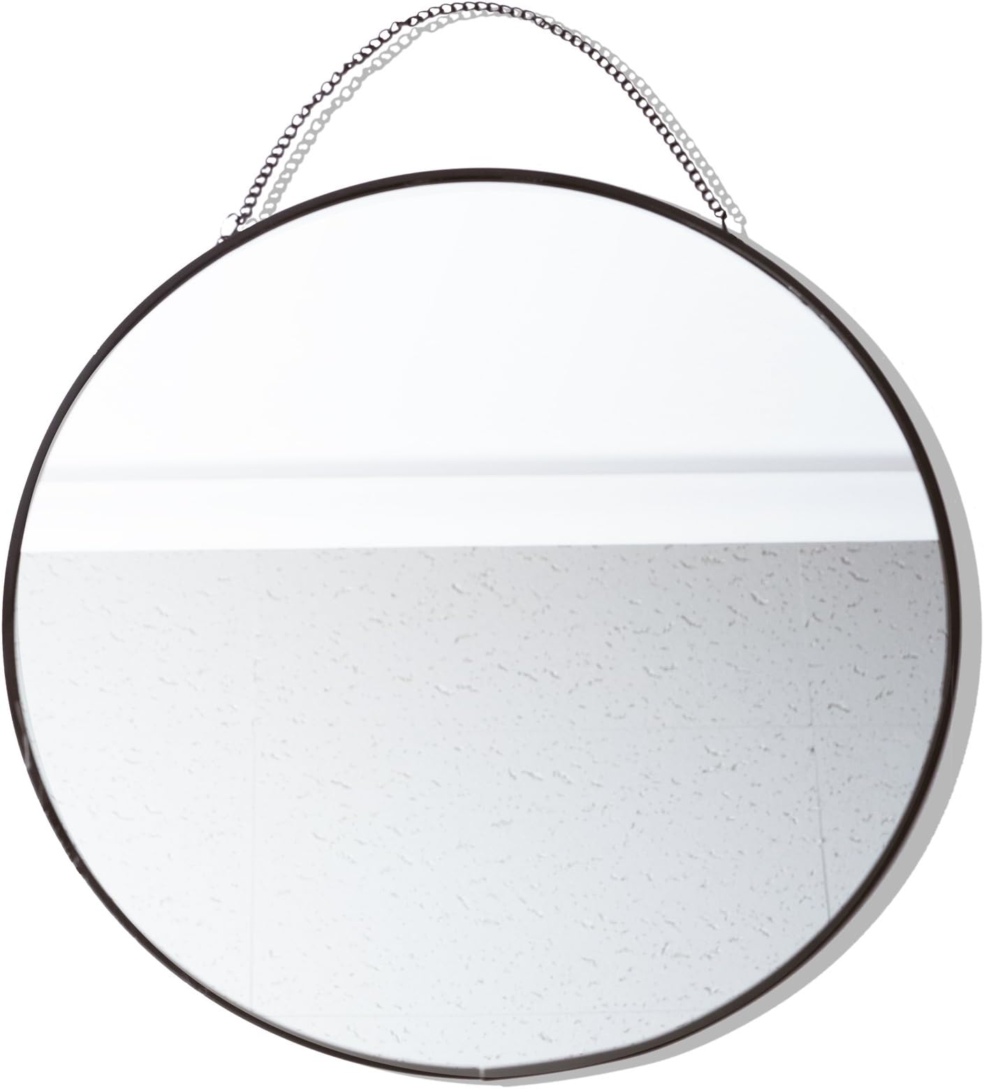 DDlifestyleshop Round Metal Framed Mirror with Hanging Chain, Wall Mirror, Decorative Mirror, Diameter 12 inch, Made in Korea (Black)