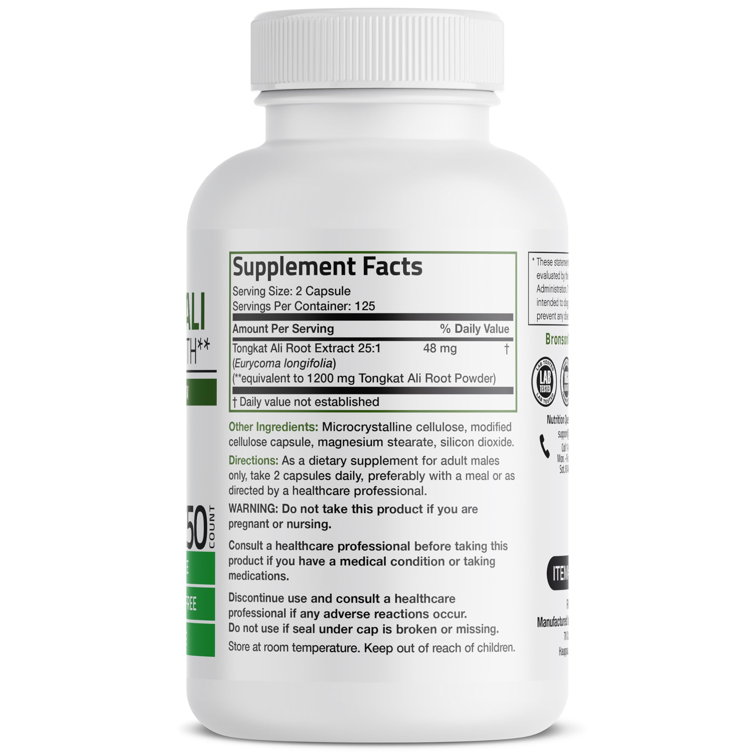 Bronson Longjack Tongkat Ali Extra Strength, 250 Vegetarian Capsules