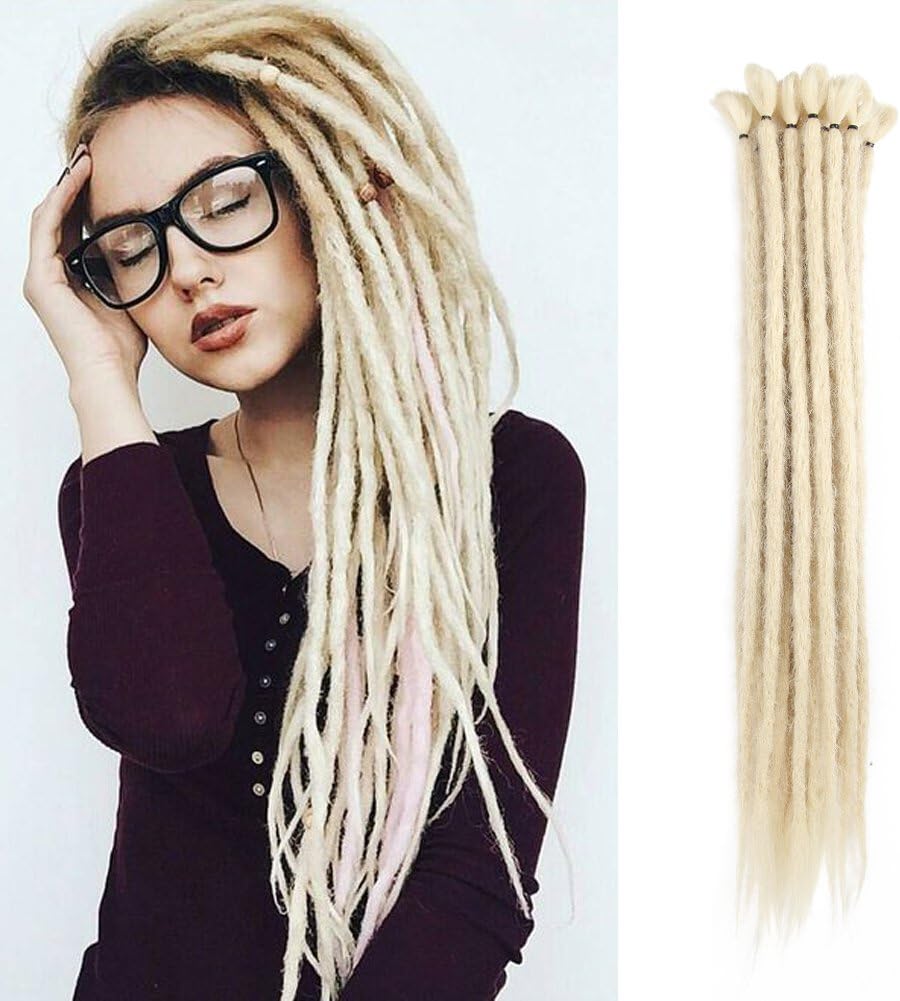 Dansama 20 Inch Handmade Dreadlocks Extensions Fashion Reggae Hair, Hip-Hop Style Soft Faux Locs Crochet Braiding Hair For Women/Men (Pack Of 10Pcs, Pale Blonde)