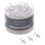 U Brands Push Pins, Clear Plastic Head, Steel Point, 200-Count