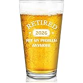 Futtumy Retirement Gifts for Men, Retired 2026 Not My Problem Anymore Beer Glass, Funny Retired Gifts for Boss Coworker Husband Teacher Friends Dad Grandpa, 15 Oz Retirement Beer Pint Glass
