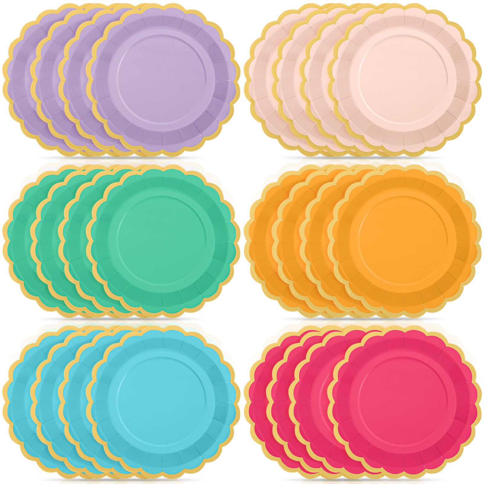 Photo 1 of Tiangrid 48 Pcs Candy Color Paper Plates 9 Inch Light Colorful Rainbow Scalloped Paper Disposable Dinner Dessert Plates for Birthday Wedding Bridal Party Supplies, 6 Colors