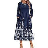 IN'VOLAND Plus Size Dress for Women Fall Long Sleeve Crew Neck Flowy Boho Casual Tiered Dresses Blue Floral