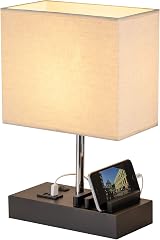 Briever USB Bedside Table Lamp with 3 USB Ports Black Wood Base view 3