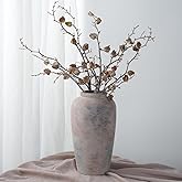 Large Rustic Ceramic Vase, 11 Inch Farmhouse Decorative Vases for Home Decor, Vintage Tall Flower Vase for Dining Table Centerpiece Living Room Kitchen Fireplace Mantle Bookshelf, Wabi Sabi Decoration