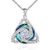 Distance Celtic Birthstone Necklace for Women, S925 Sterling Silver Trinity Knot Triquetra Austria Crystal Pendant, Birthstone Necklace Birthday Anniversary Jewelry Irish Scottish Gifts for Her