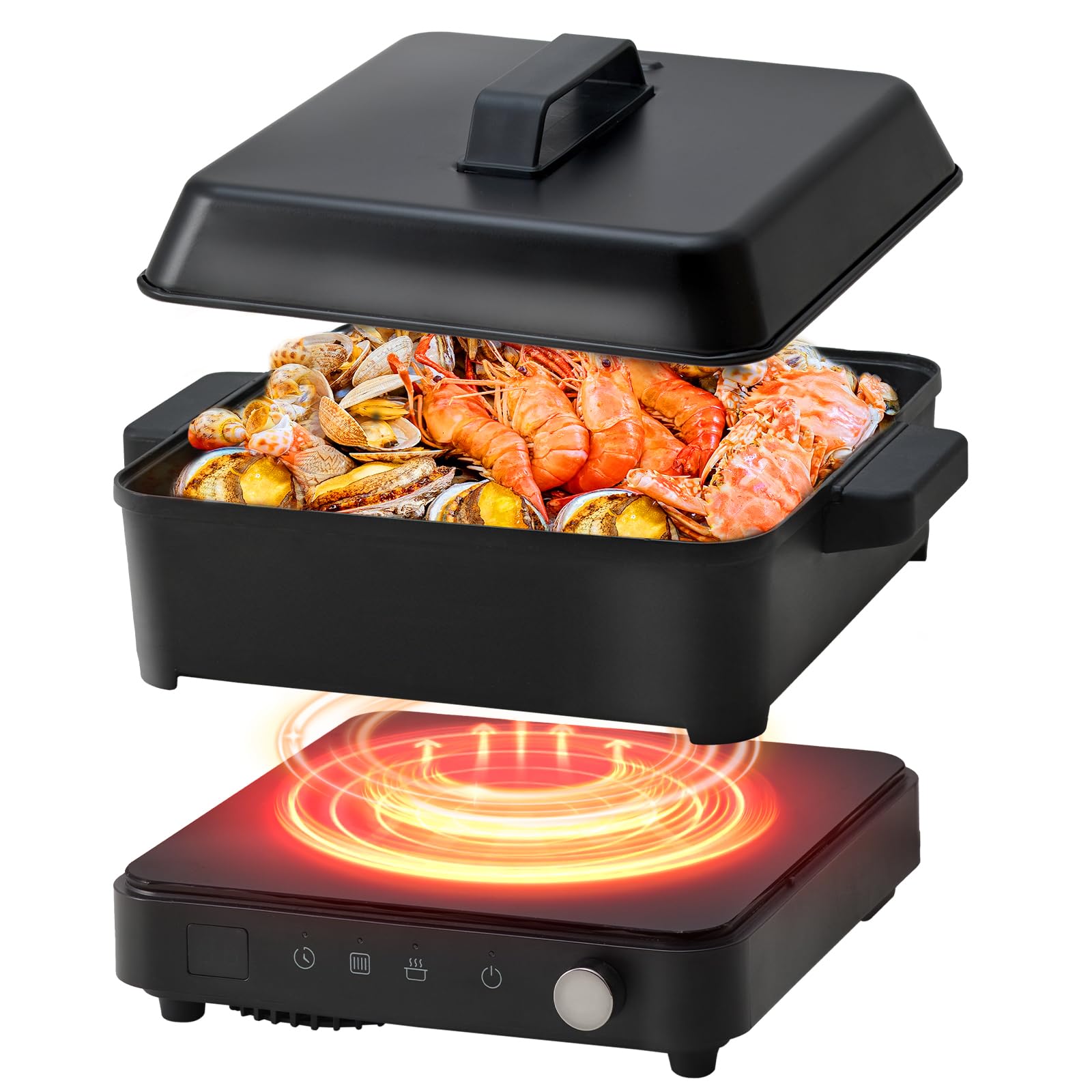 Olayks Portable Induction Cooktop 1500W with Grill Pan & Rack, Sensor Touch Hot Plate for Countertop, 6 Temp Levels, Auto Shut-Off, LED Display, Pot Detection, Electric Burner for Indoor BBQ & Cooking