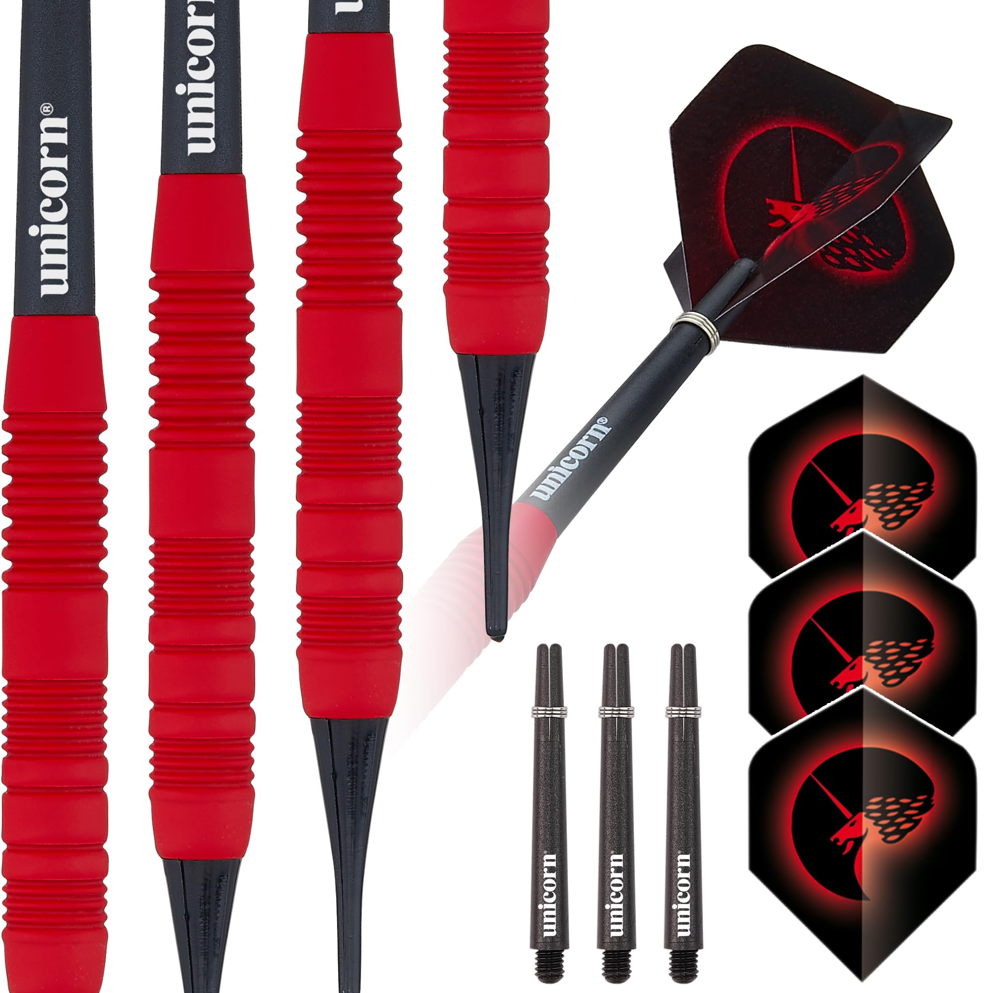 Unicorn Soft Tip Darts Set | Core Plus | Smooth Comfortable Rubberised Brass Barrels |Red| 18 g