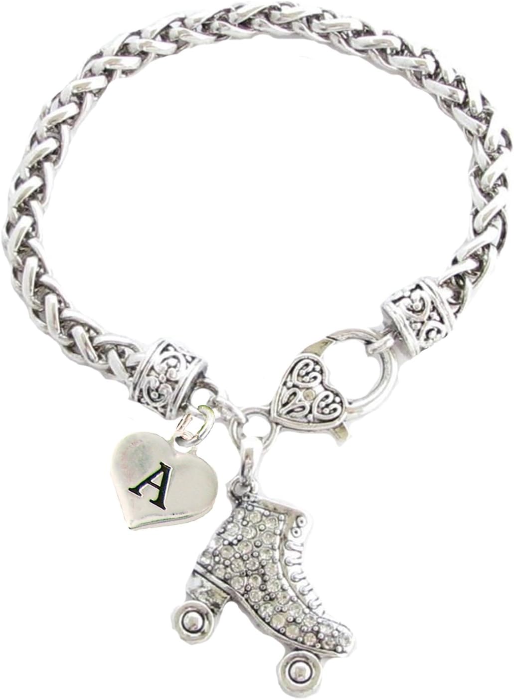 Custom Crystal Roller Skate Silver Bracelet Jewelry Gift Choose Initial All 26