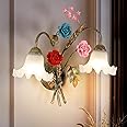 MeiXtrevar Vintage Floral Wall Sconce,Metal Wall Lamp with 2 Glass Lampshade,Mounted Wall Lamps for Bedroom Living Room Corridor Vanity Hallway E26 Wall Art Scones 48 * 42Cm