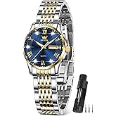 OLEVS Women Watches Date and Day,Ladies Watches with Silver Gold Stainless Steel,Elegent Female for Small Wrist Watch(White/Black/Blue/Gold Face)