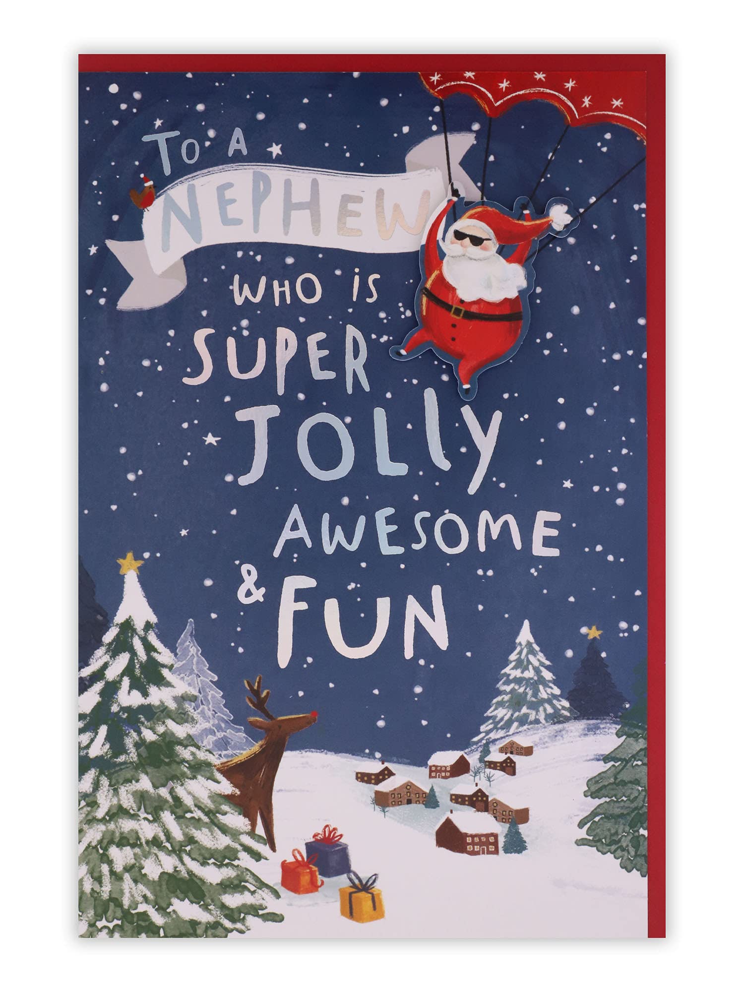 Clintons: Parachuting Santa Nephew Christmas Card, Christmas Card for Nephew, Nephew Xmas Card, Xmas Card Nephew, Multi-Colour, 155 x 235, 1171330