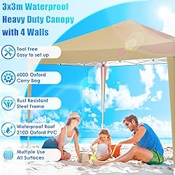 TOOLUCK 10x10 Pop Up Canopy Tent with 3 Sidewalls