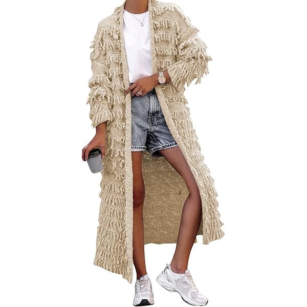 SHINFY Women's Open Front Cardigan Sweaters 2023 Fall Tassel