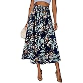 Magritta Women's Print Midi Skirt with Pocket Elastic High Waist 2026 Trendy A-Line Bohe Leopardr Swing Skirts for Women
