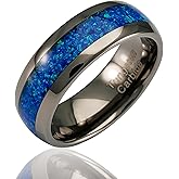 100S JEWELRY Engraved Personalized Gunmetal Tungsten Rings For Men Blue Opal Inlay Wedding Engagament Promise Band Size 6-16